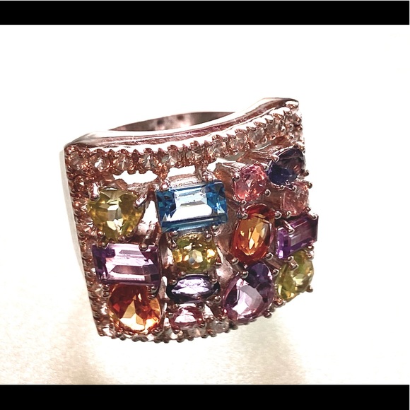 🦋HP🦋 Multigem Sterling 925 silver ring blue topaz, peridot, citrine, amethyst - Picture 12 of 15